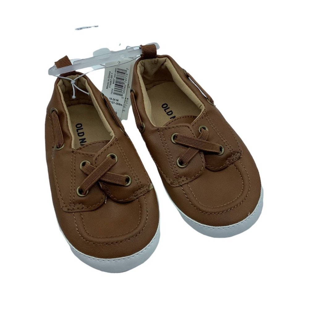 Old Navy Boat Shoes Loafers Baby Boy 18-24 Mo. NWT Brown Slip On Elastic Closure